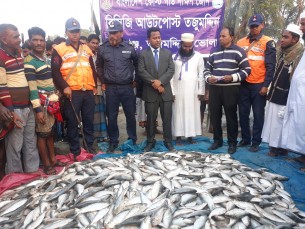 তজুমদ্দিনে ১৫মন ঝাটকা ইলিশ  ও কারেন্ট জাল জব্দ