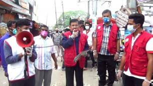 ভোলায় করোনা সচেতনতায় মাইকিং ও লিফলেট বিতরণ