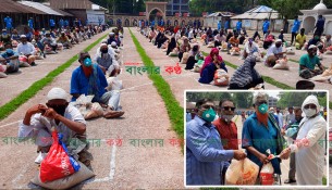 ত্রাণ দিয়ে ঘরে থাকার শপথ পড়ালেন এমপি শাওন