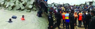 ইলিশা ঘাটে লকডাউন উপেক্ষা করে ফেরিতে যাত্রী উঠার চেষ্টা