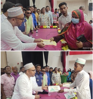 তজুমদ্দিনে ট্যাব ও অনুদানের চেক  বিতরণ করলেন এমপি শাওন