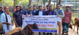 বোরহানউদ্দিনে জেলেদের মাঝে বকণা বাছুর বিতরণ করেন ইউএনও মোঃ রায়হান উজ্জামান