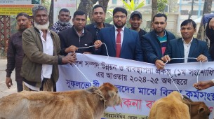 বোরহানউদ্দিনে জেলেদের মাঝে বকণা বাছুর বিতরণ করেন ইউএনও মোঃ রায়হান উজ্জামান