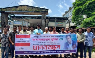 সাংবাদিক আসাদুজ্জামান তুহিন হত্যার প্রতিবাদে দৌলতখানে মানববন্ধন
