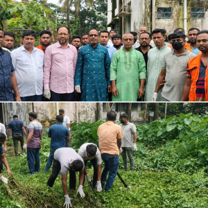 মনপুরায় উপজেলা স্বাস্থ্য কমপ্লেক্স পরিস্কার করলেন যুবদলের নেতাকর্মী